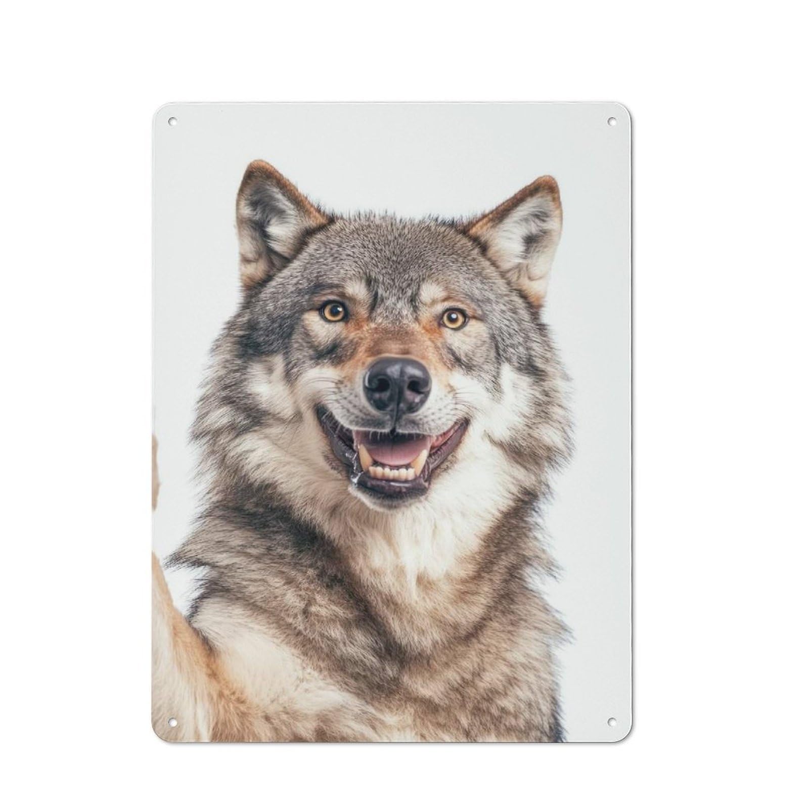 Junmoney Smiling Wolf Selfie Metal Wall Sign 40X30cm Featuring For Home Bar Wall, For Themed Interiors In Home Bars And Entertaining Spaces