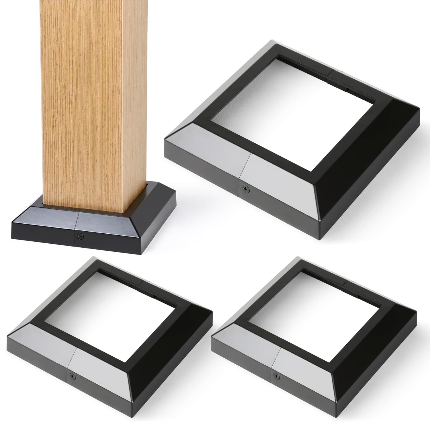 Post Base Cover, Split Type Post Skirt, for Indoor/Outdoor Iron Deck Railing, Stair Post Base Decorative Post Covers Skirt (3, Post-5.5" Base-8.8")