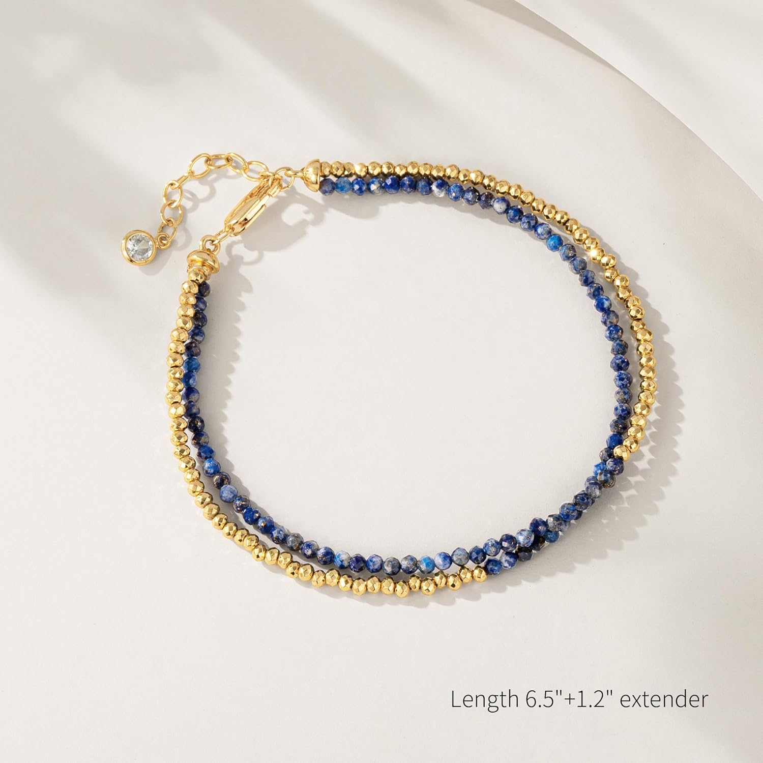 OSIANA Dual-Strand Gemstone Bracelet for Women, 14K Gold Plated Layered Natural Stone Beads Boho Handmade Summer Jewelry - Image 5