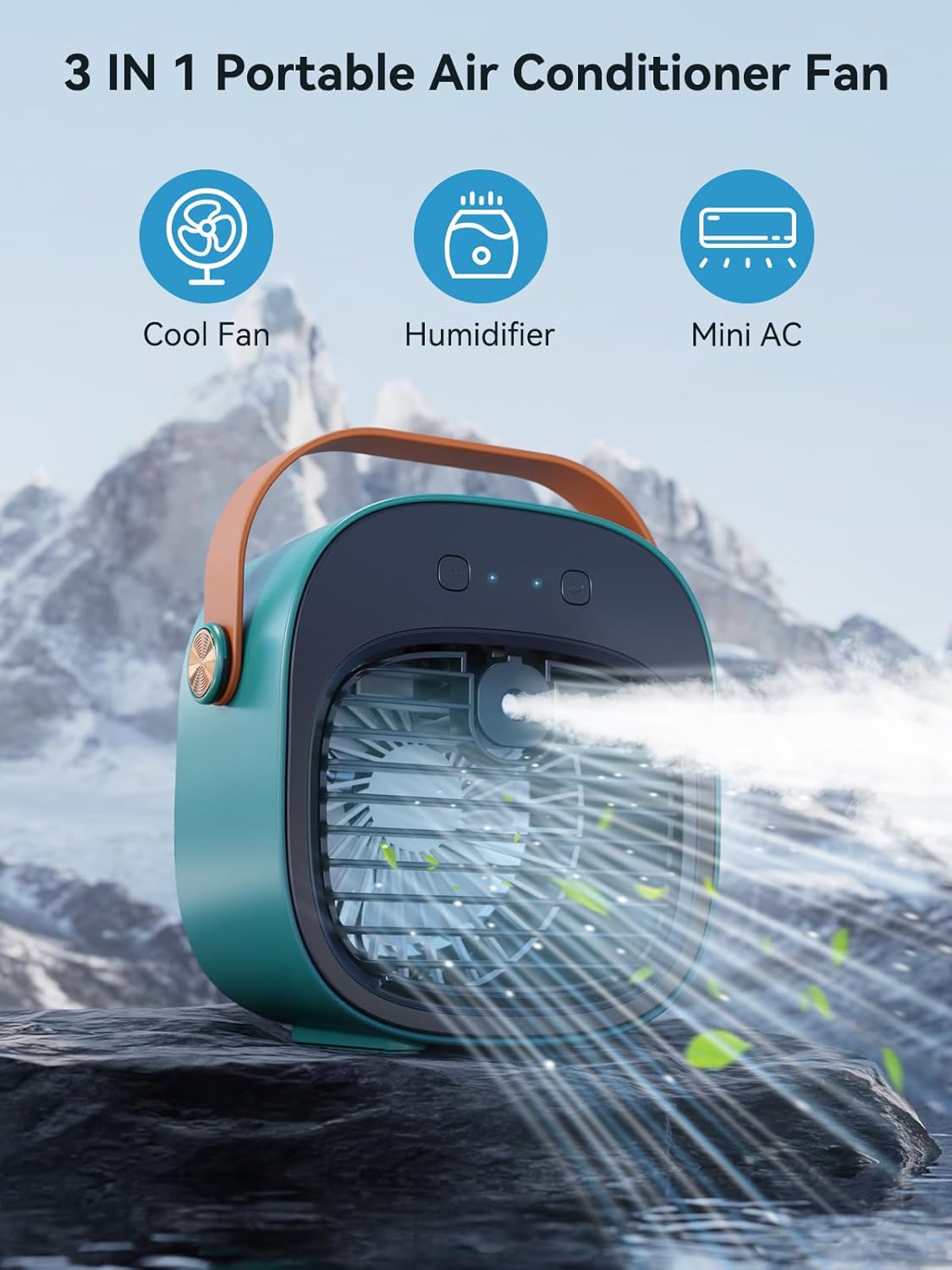Portable Air Conditioner -5200mAh Rechargeable Mini Air Conditioner with 3 Speed Settings, 5-10 Hours Runtime,Quiet Desk Cooling Fan, Personal Air Cooler for Home, Bedroom, Travel, Office, Outdoor