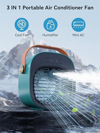 Portable Air Conditioner -5200mAh Rechargeable Mini Air Conditioner with 3 Speed Settings, 5-10 Hours Runtime,Quiet Desk Cooling Fan, Personal Air Cooler for Home, Bedroom, Travel, Office, Outdoor