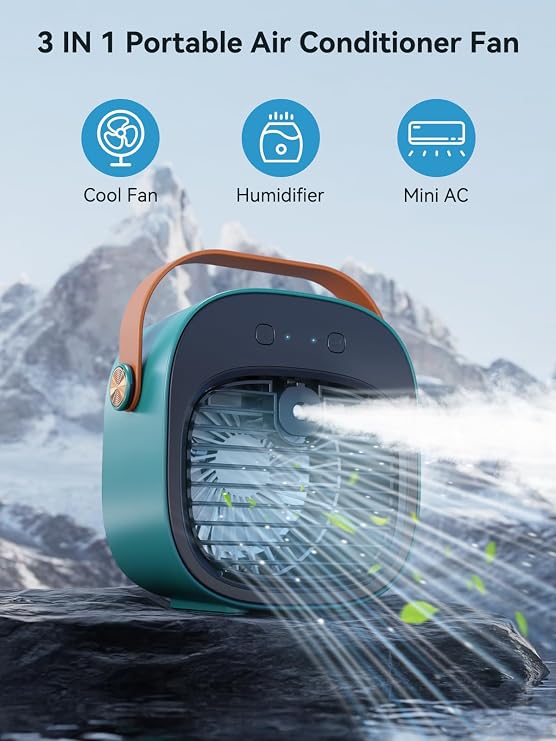 Portable Air Conditioner -5200mAh Rechargeable Mini Air Conditioner with 3 Speed Settings, 5-10 Hours Runtime,Quiet Desk Cooling Fan, Personal Air Cooler for Home, Bedroom, Travel, Office, Outdoor