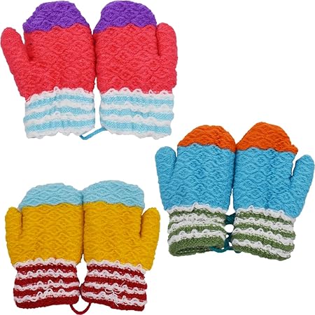 BSNRDX Baby,Clothing,Baby Boys 0-24m,Accessories,Gloves & Mittens Kids Toddlers Knitted Gloves 3 Pairs Winter Warm Knitted Magic Mittens On String Red Blue Yellow Cotton Gloves Stretch Thick Knitted Warm Mittens Gloves For Boys Girls Toddlers Babies Gifts