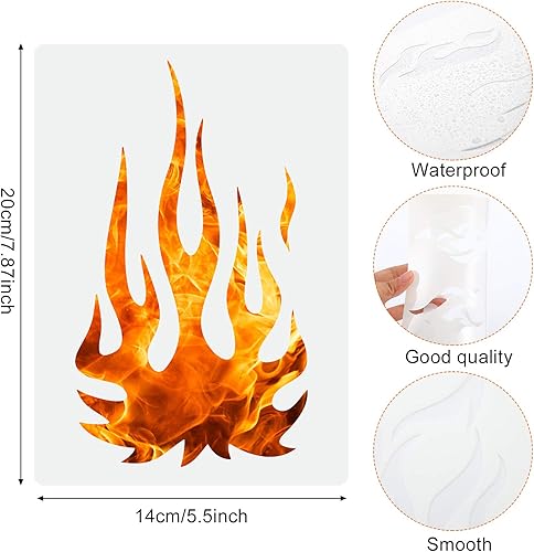 Vista 2 de 5 hojas de plantillas de llama para aerógrafo, plantillas de fuego reutilizables, plantilla de decoración de pintura para arte, ventana, pared