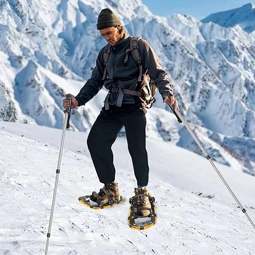 Miniatura 5 de Raquetas de nieve, marco de aluminio ligero, raquetas de nieve todo terreno con bastones de trekking, 21 pulgadas para adultos y jóvenes con