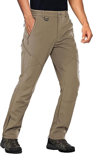 Stlight Pantalones Softshell repelentes al agua para hombre, para invierno, senderismo, forro polar, cremallera en la parte inferior de la pierna