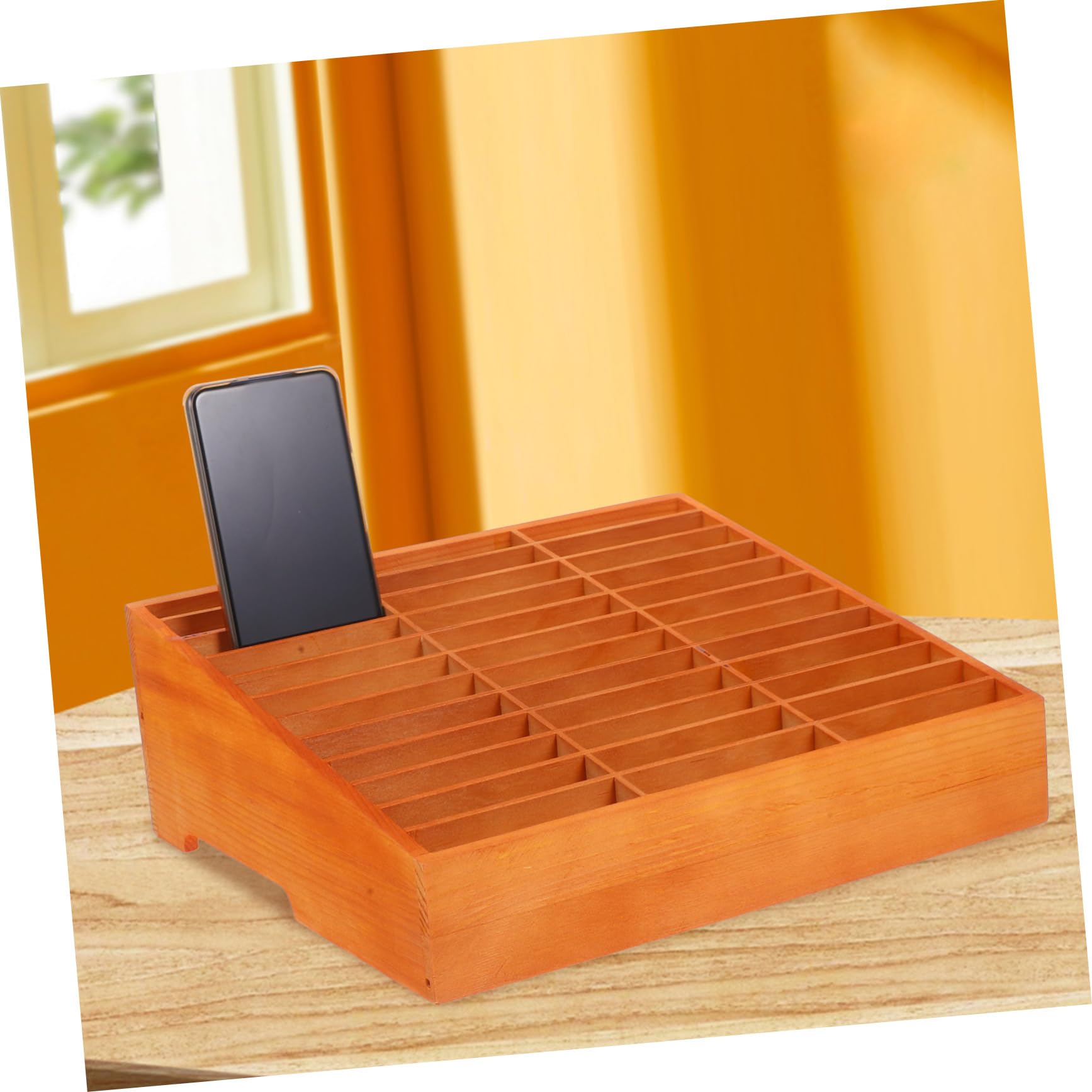 Set di organizer da scrivania in bambù con 2 scatole portaoggetti per telefoni cellulari, organizer per cassetti, portapenne, libri, accessori da scrivania per ufficio e auto.
