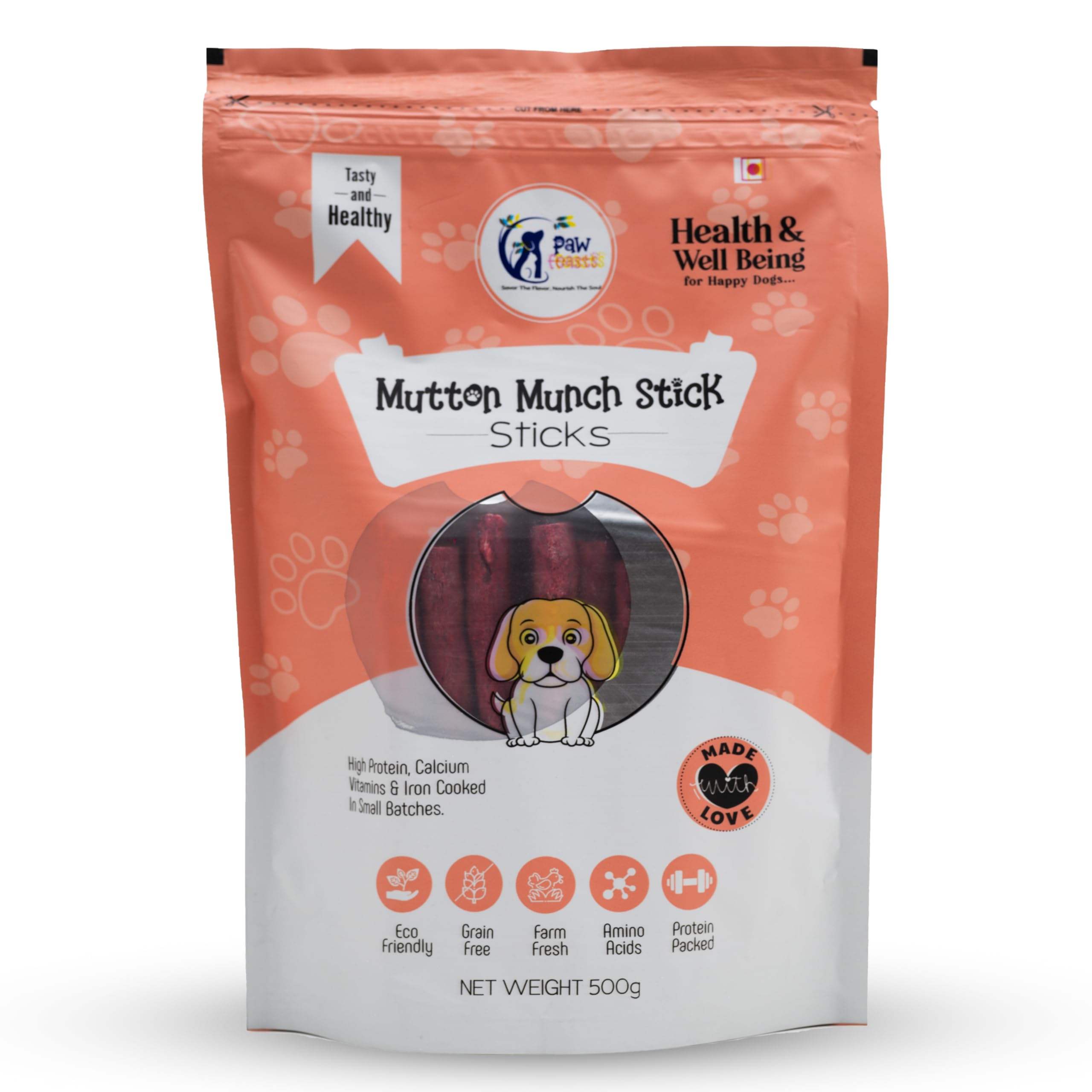 PAW FEASTS Delicious Dog Munchy Sticks for High Protein and Calcum Vitamins and Iron Zip Lock Pack for Treat Snacks for All Breed Dogs (Juicy Mutton Munch Stick) (500 Gm) Mutton Treats (1) (B0D7FSCK6H) Amazon Price History, Amazon Price Tracker