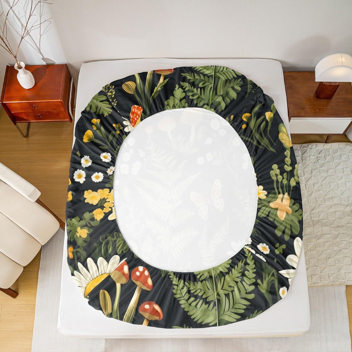 Wild Leaves Fitted Sheet Twin 2 Pcs,Jungle Mushroom Plants Bedding Set for Kids Woman Teens,Exotic Butterfly Daisy Bed Sheets (No Top Sheet),Wild Fern Leaf Deep Pocket Sheet,1 Pillowcase image 5