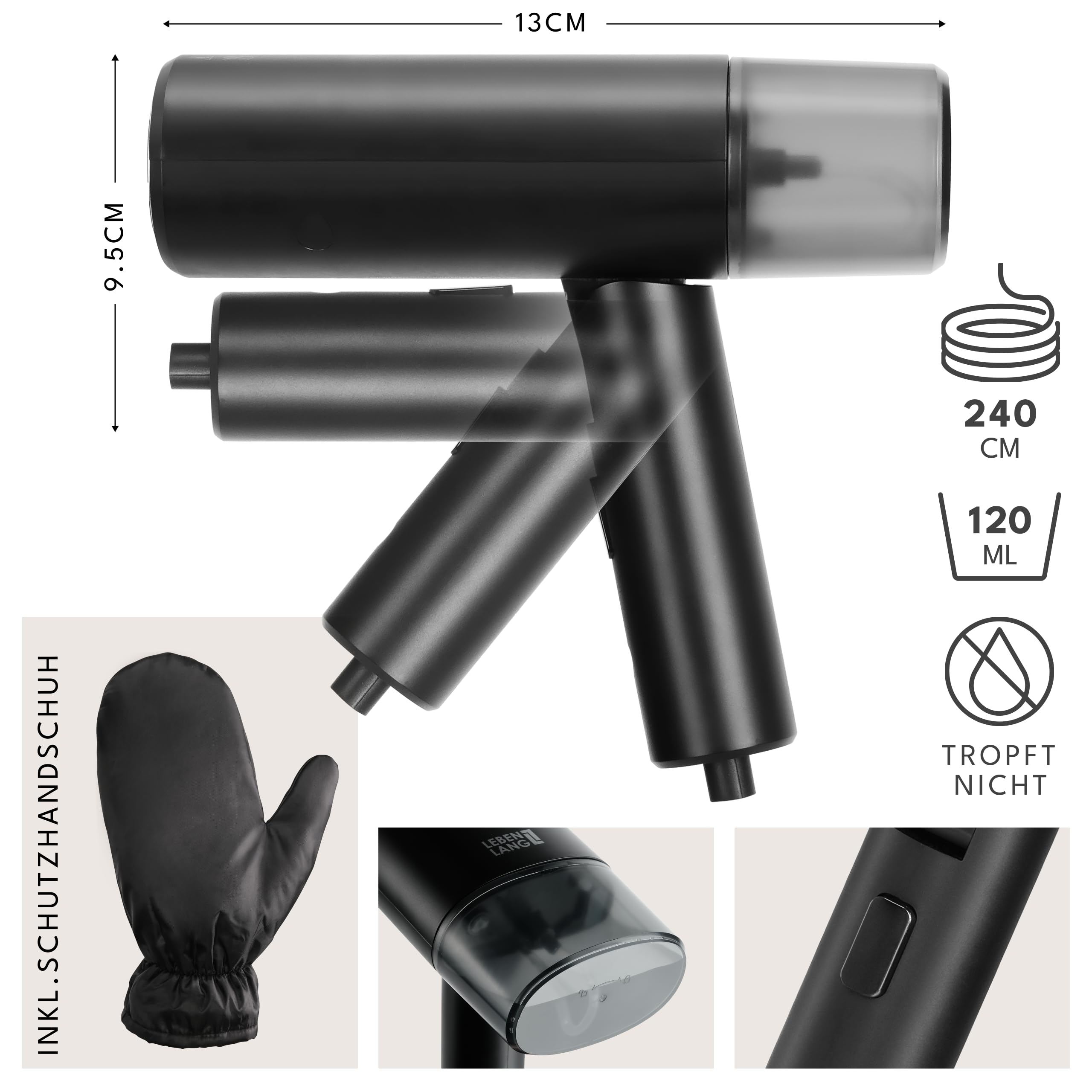 LEBENLANG Steamer Dampfglätter Reise - Kompakt Faltbar & Inkl. Reise Set I Steam Iron Dampfbürste Dampfbügeleisen für Dampfglätten Bügeln im Urlaub I Hand Reisesteamer mini handheld Travel Steamers