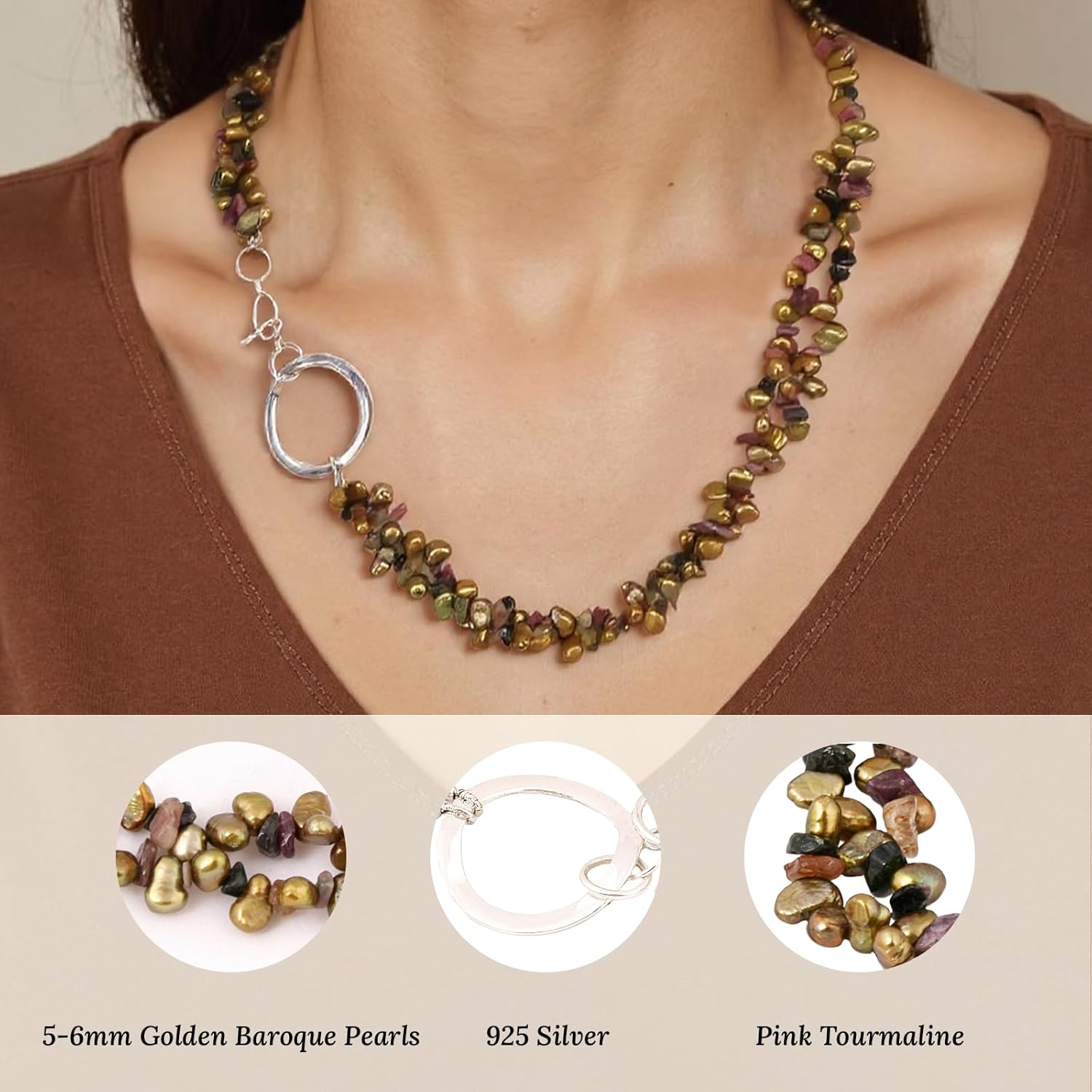 20" Freshwater Pearl Necklace, Handmade with 9-10mm Cream Round Pearls, Agate Turquoise- Gift for Mother, Wife, Anniversary Luxury Jewelry Gift - Image 2