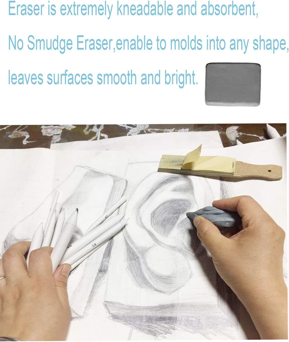 Blending Stump and Tortillon Set with 2 Pieces Sandpaper Pencil Sharpener 1 Eraser for Art Student Sketch Drawing kit School Opening Season Gift (14 pcs)