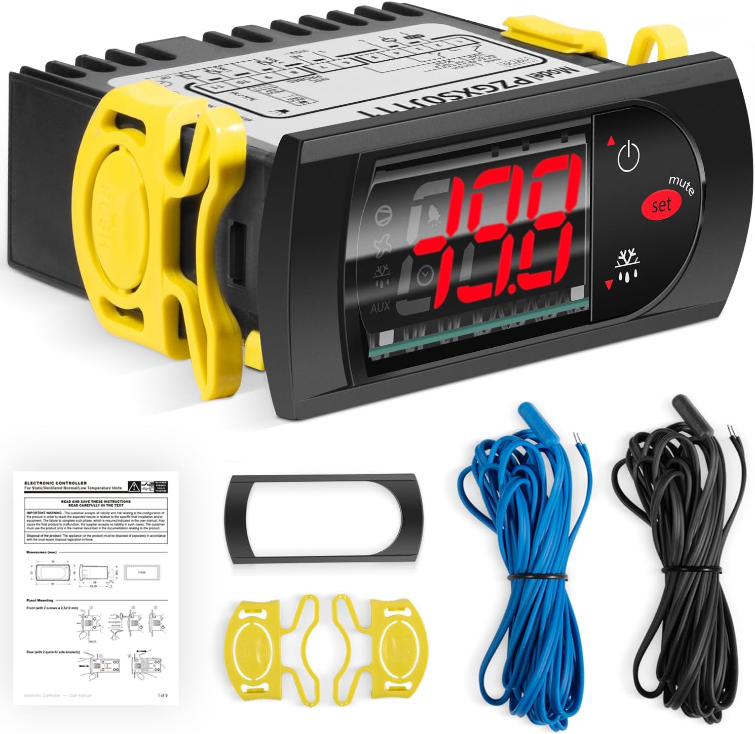 PZGXS0J111 Temperature Controller Fit for Carel and All Refrigerator Types, 115V Digital Thermostat Controller with 2 NTC Temperature Sensor Probes