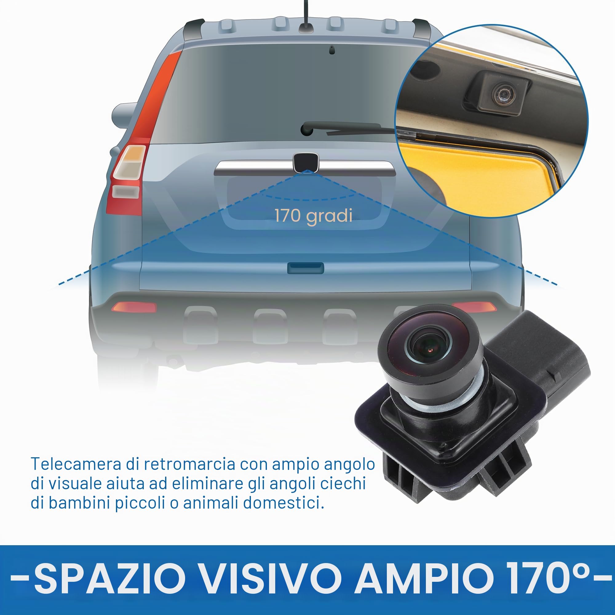 Telecamera Posteriore Per Ford Kuga 13-17 Retrocamera | Per Ford Kuga 2013-2017, Angolo 170°, Visione Notturna, IP68, HD 1920x1080, OE: EV4T-19G490-CA, Tensione 12-24V