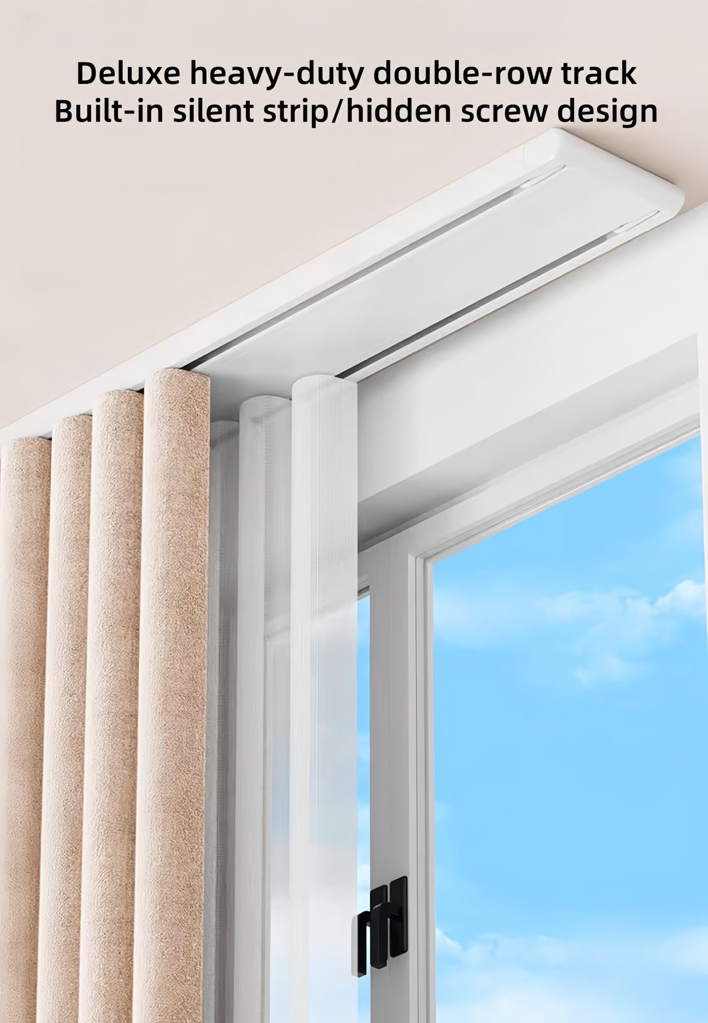 Aluminiowa dwurzędowa szyna sufitowa 2,5 m - perforowana ścianka działowa i system falbanów, płynna, łatwa instalacja, trwałe i stylowe rozwiązanie do wystroju domu