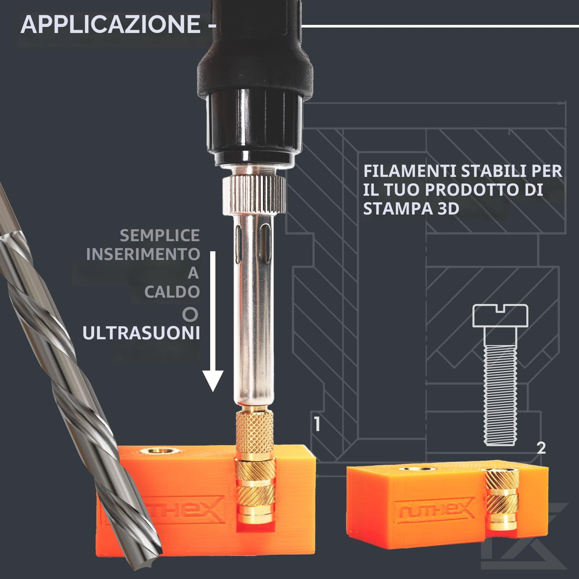 Ruthex Inserto filettato M3-100 pezzi RX-M3x5,7 Boccola filettata in ottone per parti in plastica stampate in 3D