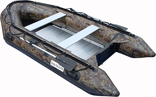 Miniatura 2 de Balsa inflable de 9.8 pies para pesca en bote pontón bote Kayak con piso de aluminio