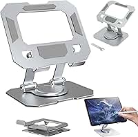 Suporte para Tablet e Celular • em Aço Carbono Resistente • MTS • Apoio para Mesa • Portátil Dobrável Articulado Rotativa 360º Design Moderno Ajustável • Antiderrapante Ampla Compatibilidade