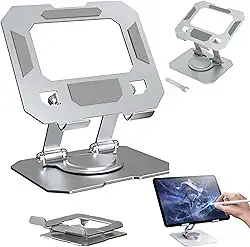 Suporte para Tablet Metal MTS • Aço Carbono Resistente • Apoio para Mesa • Pedestal Portátil Dobrável Articulado Base Rotativa 360º Design Moderno Ajustável até 13" • Antiderrapante Amplo Compatível