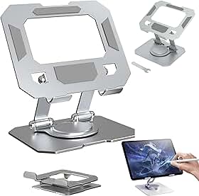 Suporte para Tablet e Celular • em Aço Carbono Resistente • MTS • Apoio para Mesa • Portátil Dobrável Articulado Rotativa 360º Design Moderno Ajustável • Antiderrapante Ampla Compatibilidade