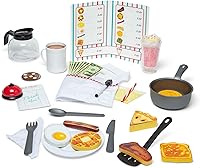 Melissa & Doug Star Diner 41-Piece Restaurant Play Set - Wooden Toy Food, Cookware, Bell & Apron for Imaginative Pretend Play Ages 3+