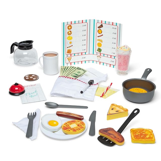 Melissa Doug Star Diner Restaurant 41-Piece Play Set with Toy Food Cookware Play Kitchen Accessories Preschool Learning Toys