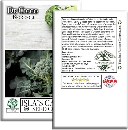 Miniatura 7 de De Cicco - Semillas de brócoli (Brassica oleracea), más de 300 semillas sin OMG y reliquias de Isla's Garden Seeds, reliquia italiana para cosechas