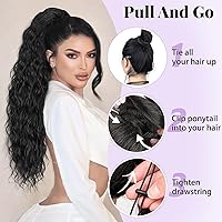 Vista 4 de Extensión de cola de caballo con cordón, extensión de cola de caballo larga y rizada para mujeres negras, extensiones de cabello negro de 26