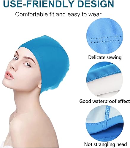 Miniatura 4 de Gorro de natación, paquete de 4 gorros de natación para hombre y mujer, tela de poliuretano de color puro, cómodo y no apretado, gorro de natación