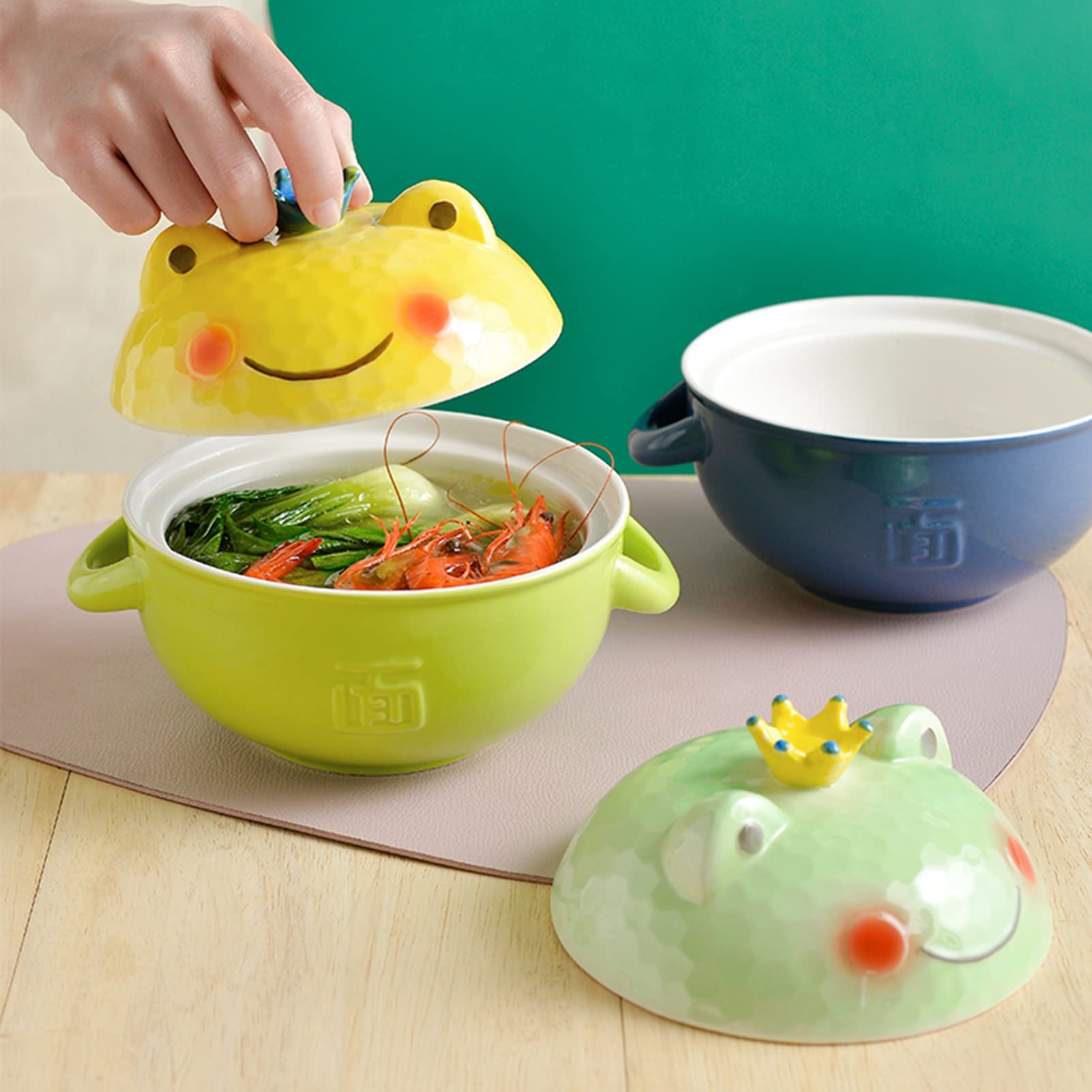 Ramen Bowls Suppentasse aus Keramik mit Löffeldeckel, mikrowellen- und spülmaschinenfest, Servierschale für Instant-Nudeln