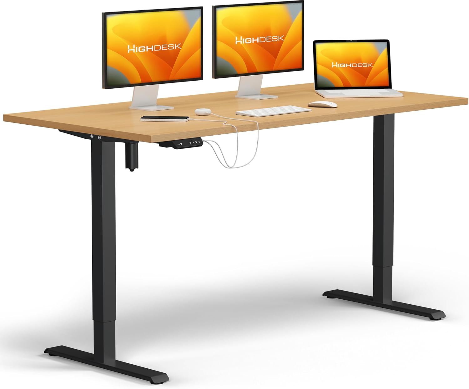 KRIEG HighDesk SMART Höhenverstellbarer Schreibtisch 180x80cm, Schwarz + Buche