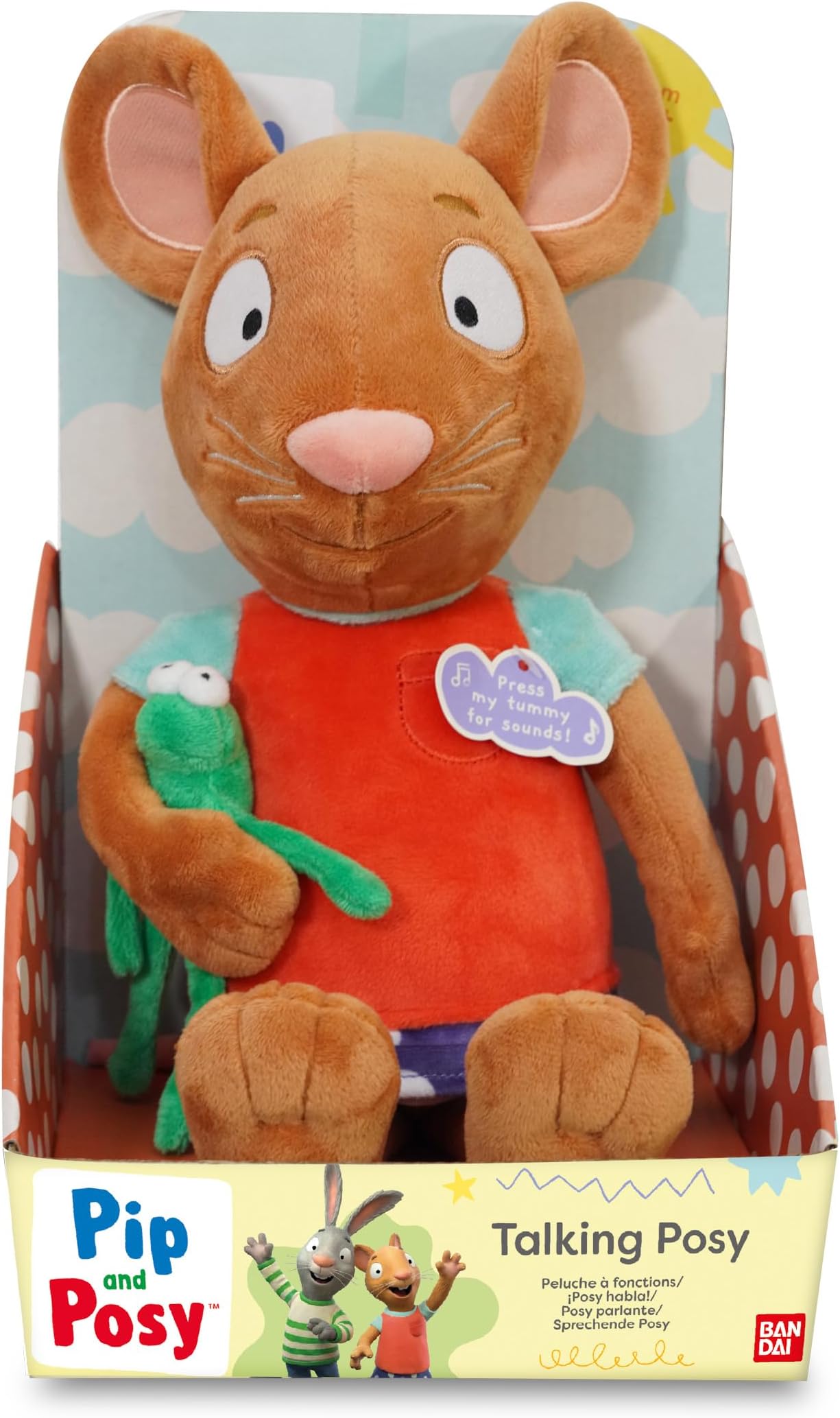 BANDAI Pip and Posy Talking Frog Plushie, Large Talking Plush, Soft Toy with Sounds, Great Plush with TV Show Phrases