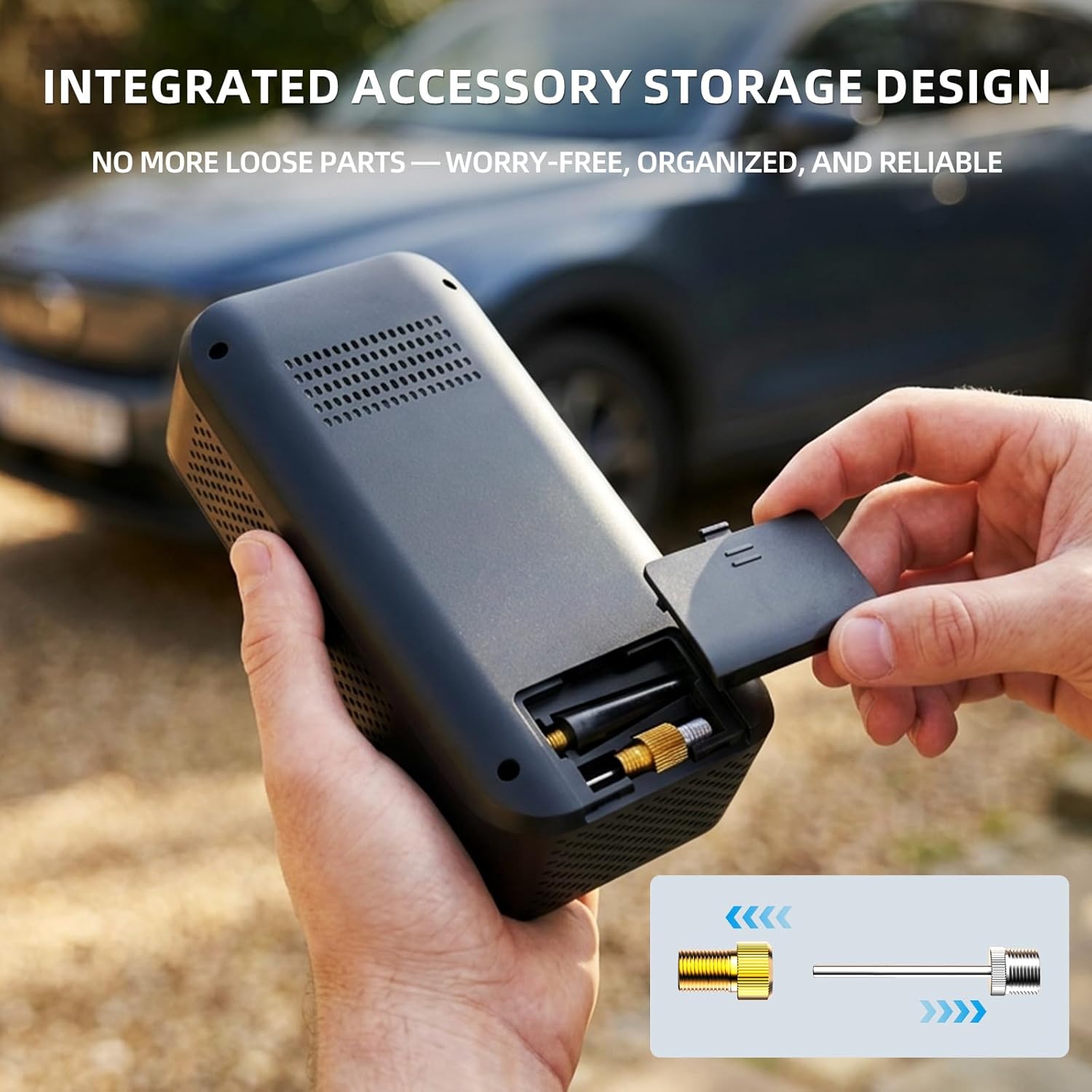 Tire Inflator Portable Air Compressor, 150PSI Cordless Tire Pump, 12V DC & Battery Dual Power, Auto Shut-Off Air Pump for Car, Motorcycle, Bike, Ball - LED Light & Digital Display, Car Gifts for Men