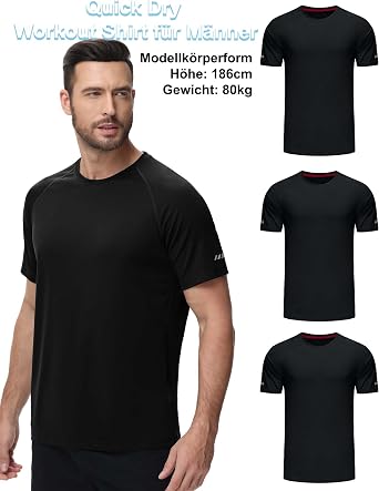 3er Pack T-Shirts Für Herren Fitness Sport Tshirts Herren Funktionsshirt Laufshirt Herren Kurzarm Sommer Fitnessshirt Trainingsshirt Sport Kleidung Männer Atmungsaktive Shirts