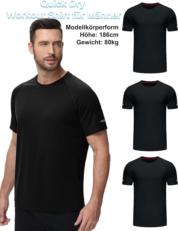 3er Pack T-Shirts Für Herren Fitness Sport Tshirts Herren Funktionsshirt Laufshirt Herren Kurzarm Sommer Fitnessshirt Trainingsshirt Sport Kleidung Männer Atmungsaktive Shirts