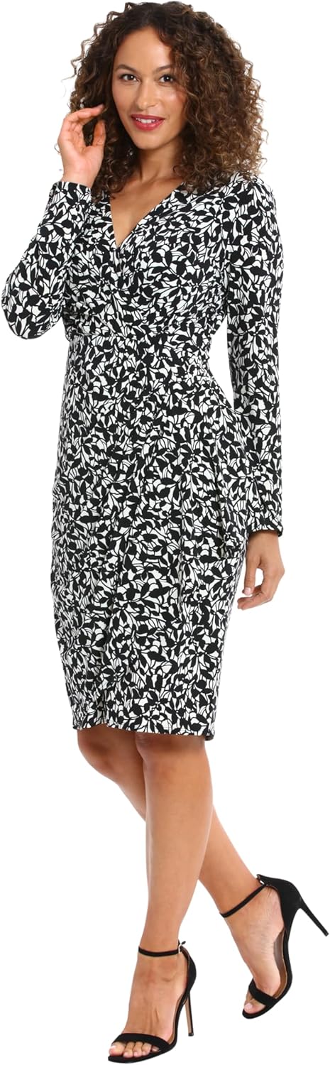 London Times Women's Women's Dresses Jersey Faux Wrap Dress Workwear Versatile Polished Flattering Comfortable Office Chic