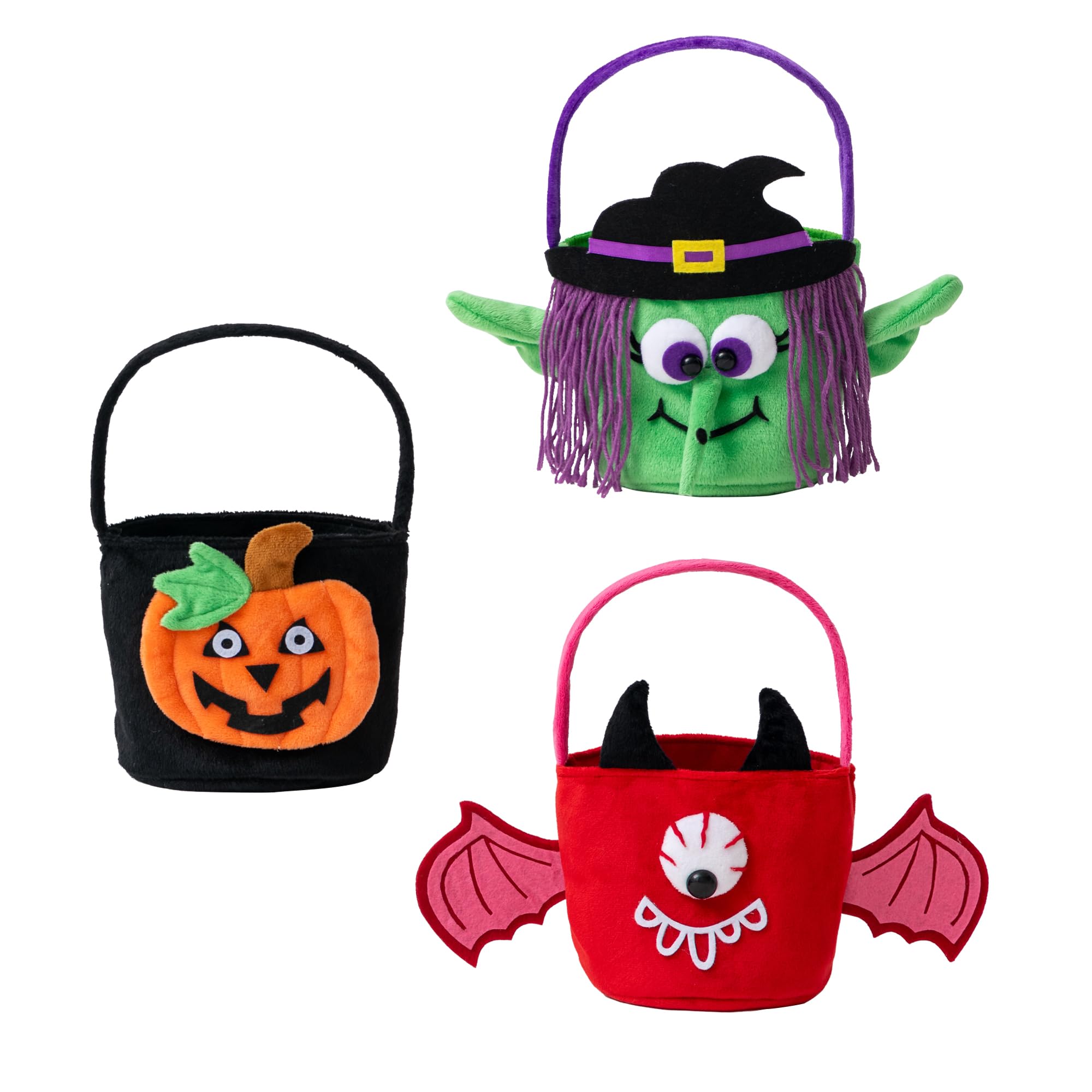 Halloween Treat Bags, Hands Party Favors Basket, Candy Trick or Treat Bucket Tote, Black Pumpkin Green Witch Red Demon Bat, Halloween Trick or Trade Bags