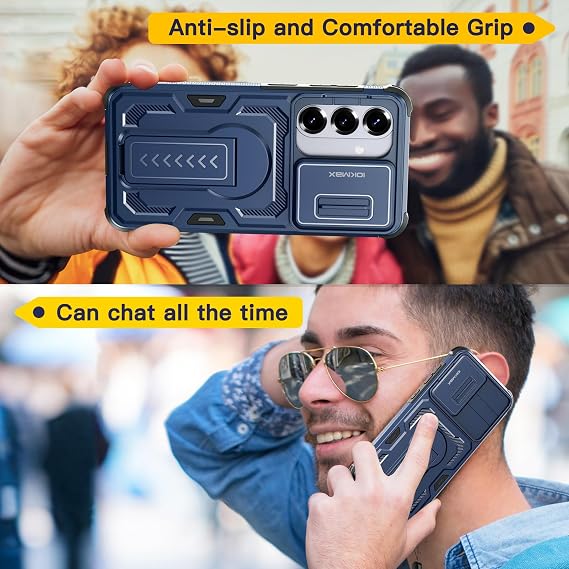 Case for Samsung Galaxy S26 Case with 2*Screen Protector, Slide Camera Cover, Kickstand, Lanyard Strap, Dual Layer Non-Slip Case, Blue