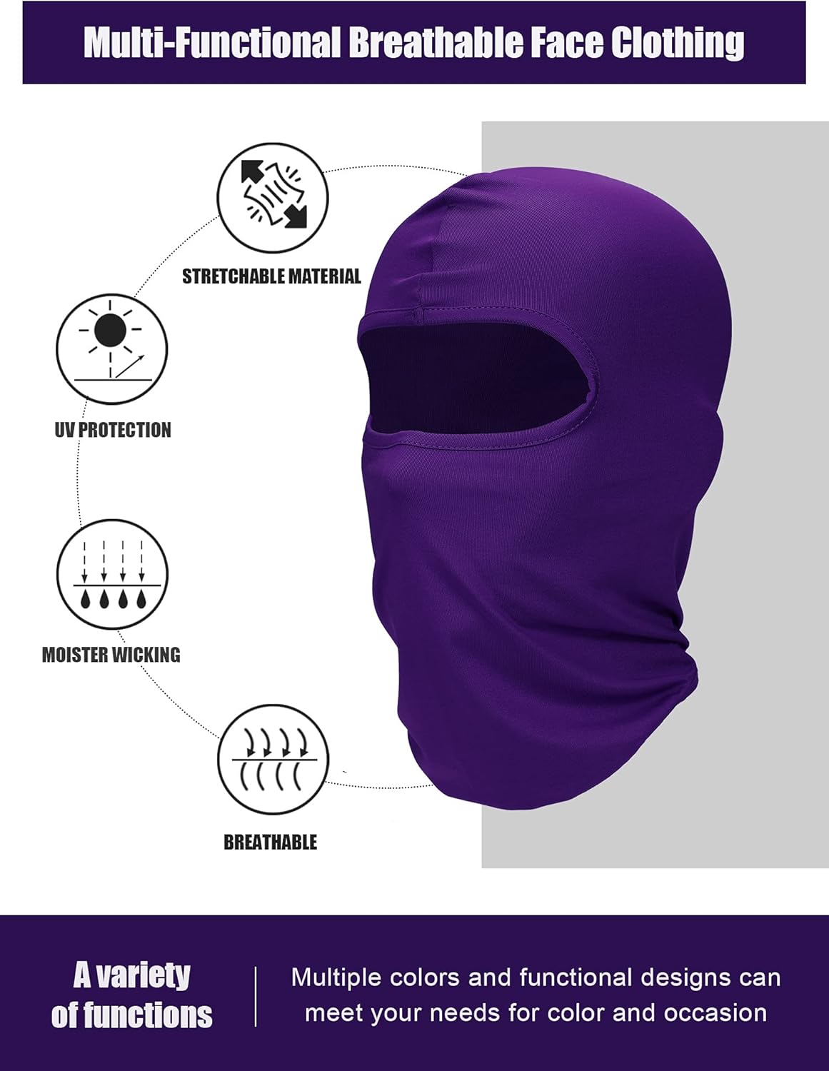 Ski Mask for Men Full Face Cover UV Sun Protection Face Mask Breathable Balaclava Mask Neck Gaiter for Outdoor Motorcycle Cycling (,) - Image 3