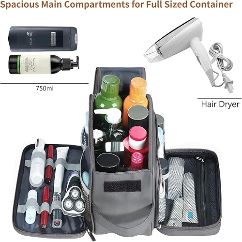 Miniatura 2 de Neceser grande para hombre, organizador de artículos de tocador de viaje de piel sintética, kit de Dopp, bolsa de afeitar resistente al agua para