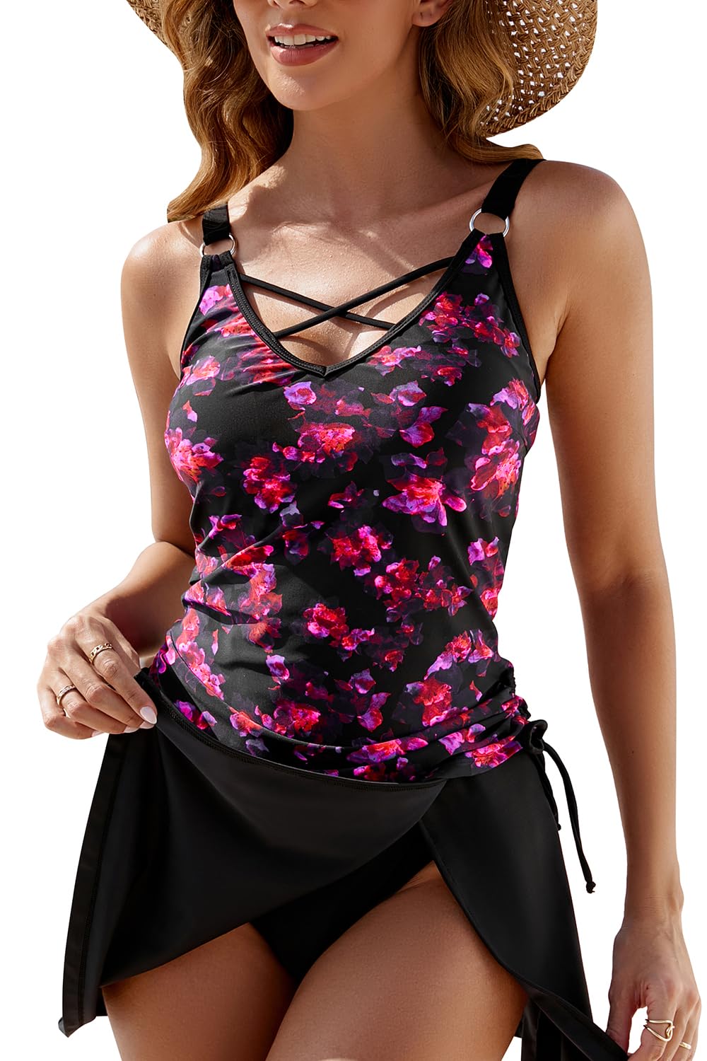 Viloree Maillot de Bain Deux Pièces Femme Push Up Ensemble Tankini Set Taille Haute Jupe de Bain Chic Beachwear Été
