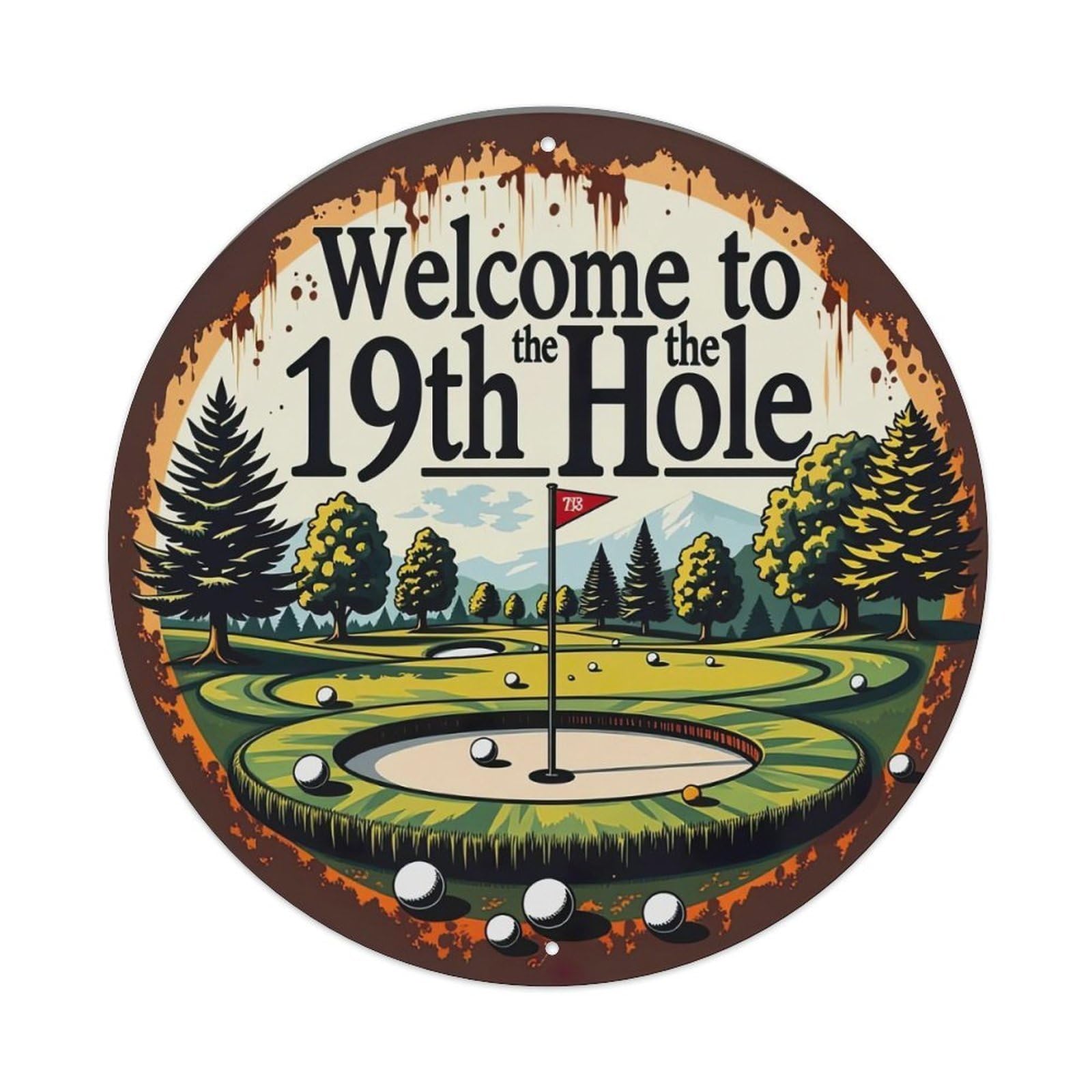 Golf Course Scene With Trees And Flag Metal Tin Sign