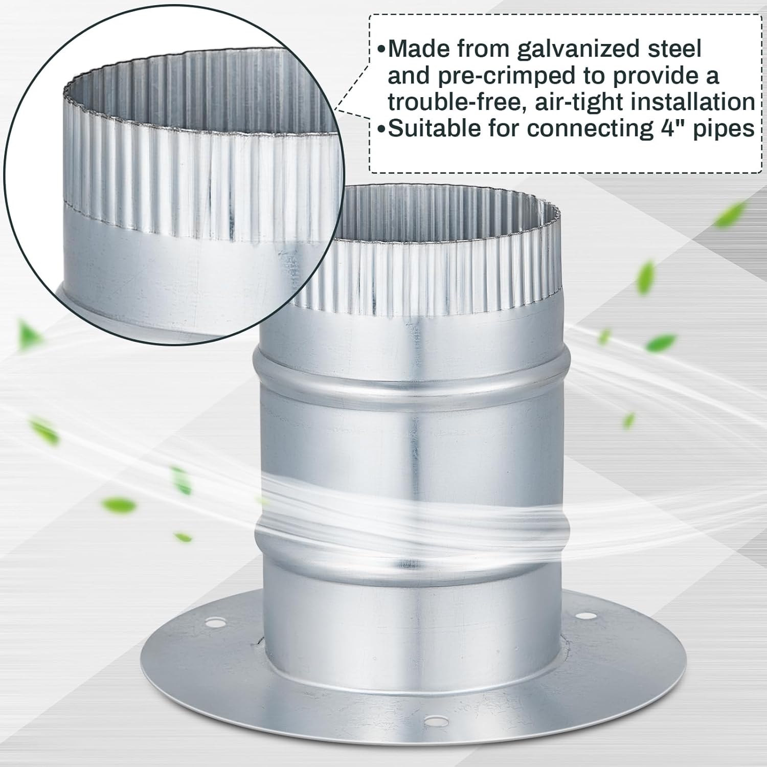 Hicarer Galvanized Steel Metal Duct Connector Round Ducting Take off Collar Pipe Reducer Air Duct Adapter Connector for Grow Tent Bathroom Kitchen Ventilation Systems(2 Pcs,4 Inch)