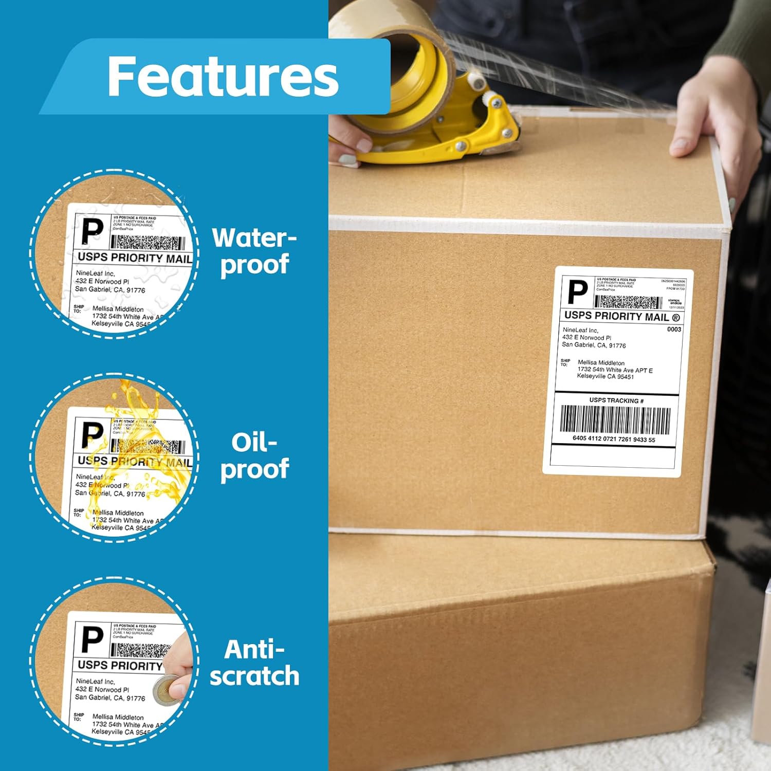 NineLeaf 4 Rolls 4"x 6" Direct Thermal Printing Blank Paper Shipping Labels Compatible for Zebra TLP-2844 ZP-450 GK420T GX420T GX430T GK420D GC420D GC420T Label Printer (250 Labels per roll) - Image 4