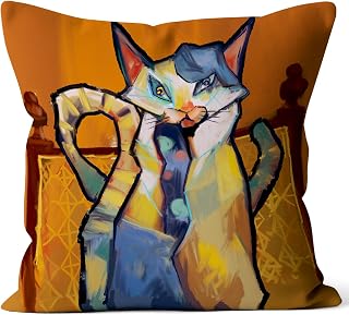 Funny Fall Cat Abstract Picasso Throw Pillow Cover Gifts for Pet Lover, Modern Geometry Throw Pillows Case for Sofa Decor, Art Chair Cushion Cover for Sofa Couch Bed 18 x 18 Inch
