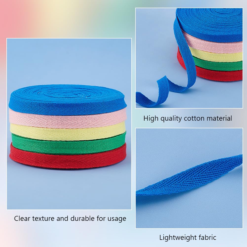 Cordon Plat En Coton 12mm - Lot De 5 Couleurs (50m) - Pour Sweats, Pantalons, DIY - Souple Et Résistant