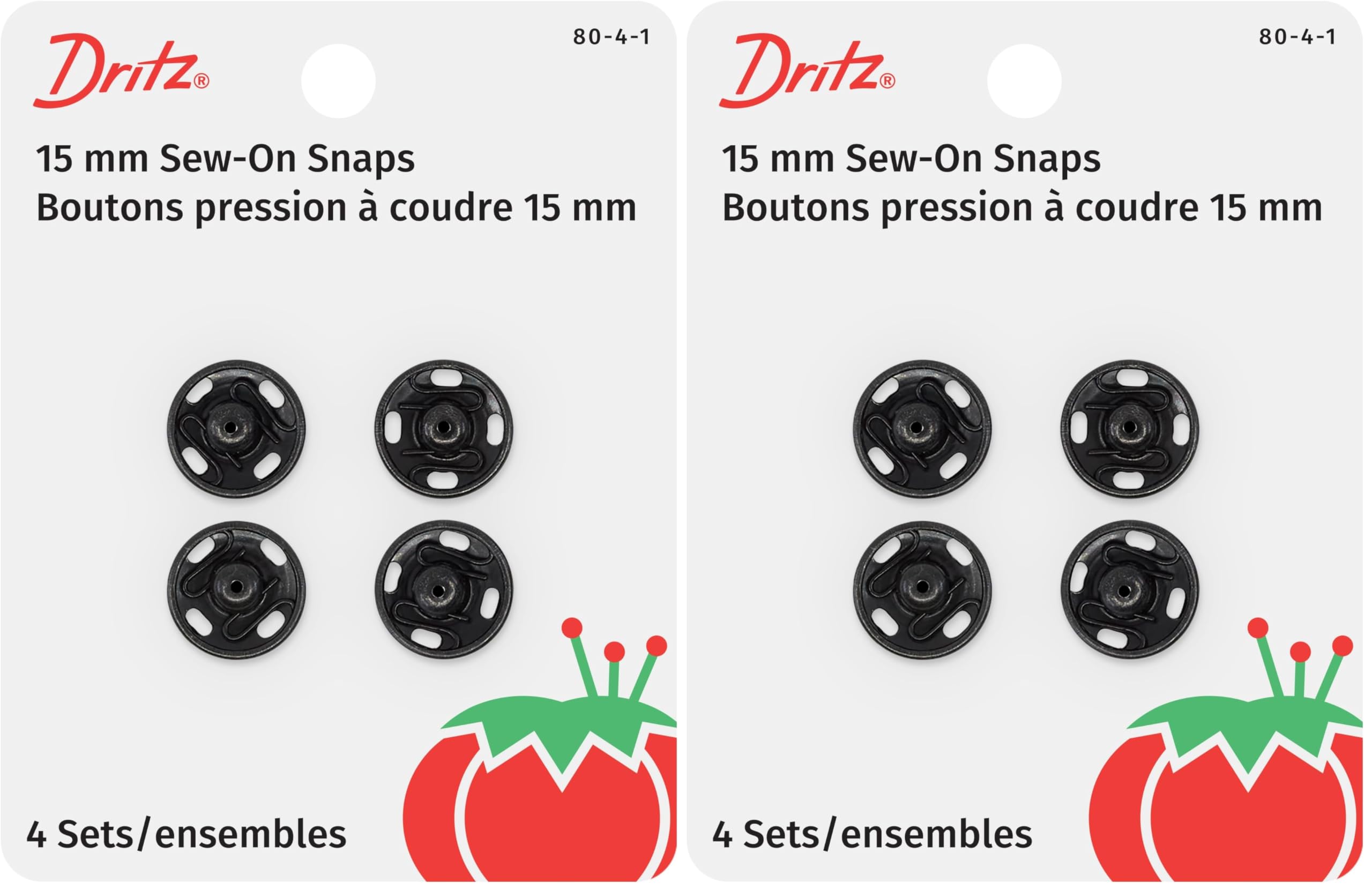 Dritz 80-4-1 Sew-On Snaps, Black, Size 4 4-Count (Pack of 2)