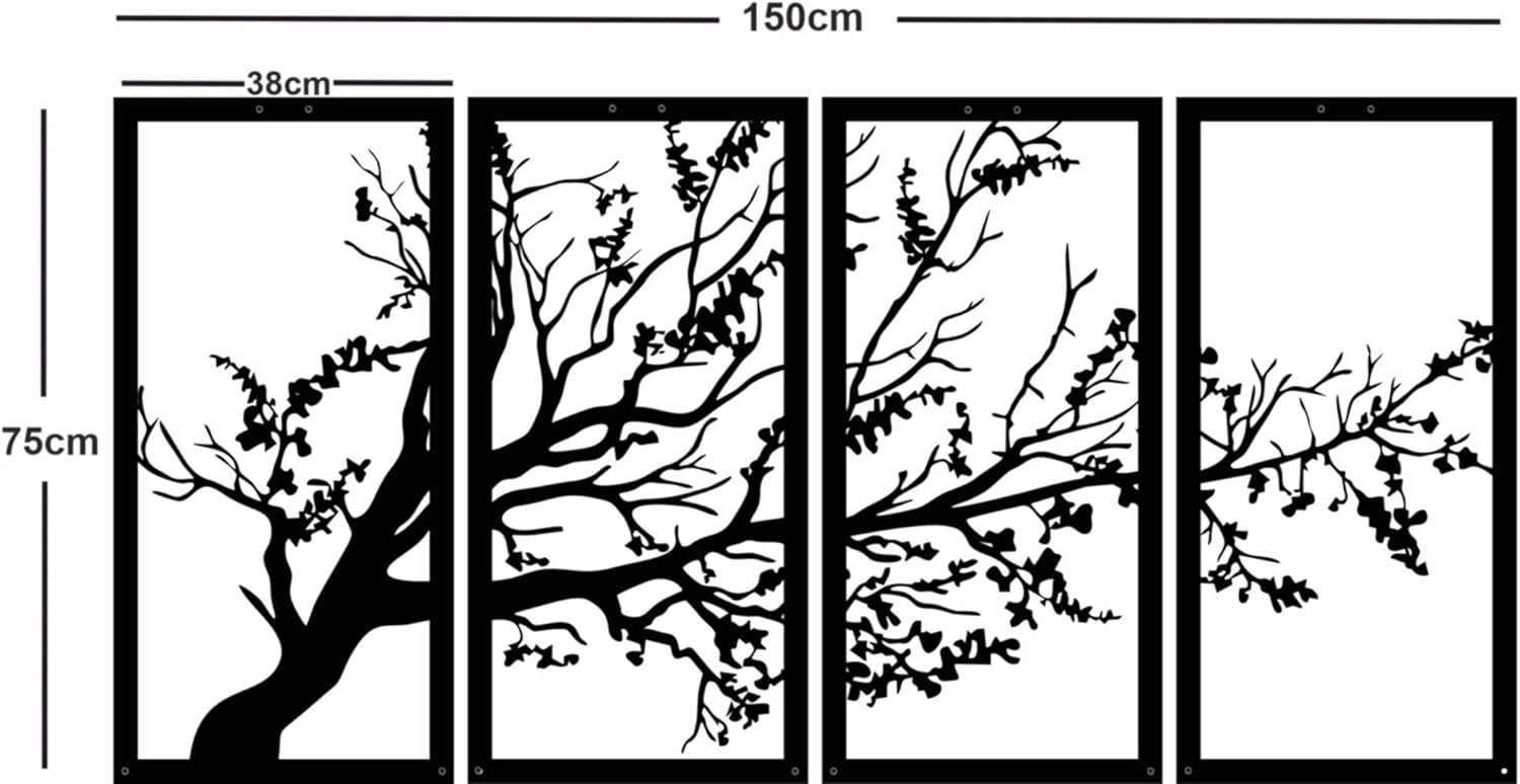 DEKADRON Metal Wall Art, Tree of Life 4 Panels, Tree Sign, Metal Wall Decor, Interior Decoration, Housewarming Gift, 4 Pieces Wall Hangings (59" W x 30" H / 150x75 cm)