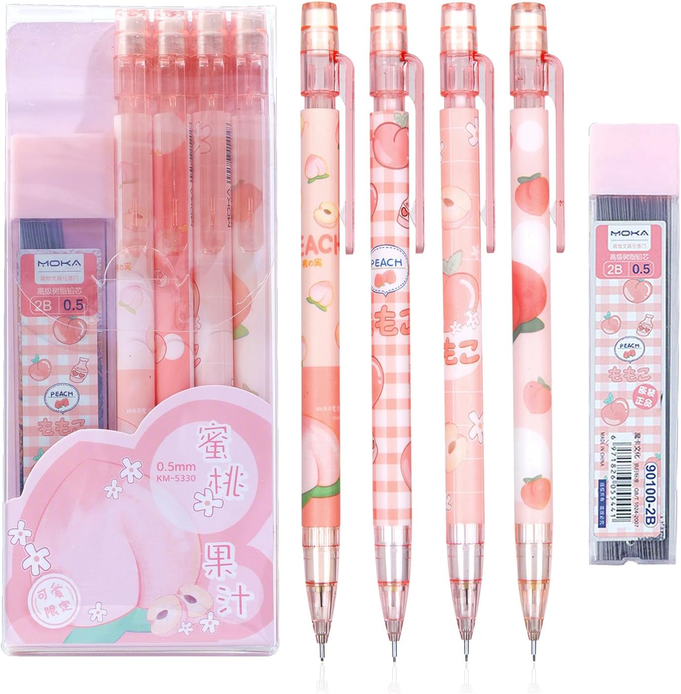 ITAWIXS Cute Mechanical Pencil Set Include 4 Pcs 0.5mm Kawaii Mechanical Pencils with 1 Tubes HB Lead Refills Kawaii Stationary Cute School Supplies for Writing, Drawing, Sketching