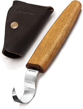 BeaverCraft Hook Knife Wood Spoon Carving Tools SK1S Spoon Carving Knife High Carbon Steel - Whittling Knives with Leather Sheath Curved Knives Right Handed Gouge for Spoons & Bowls